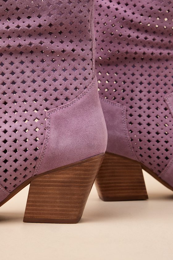 Shop Seychelles Diva Lavender Suede Leather Perforated Mid-calf Boots In Purple