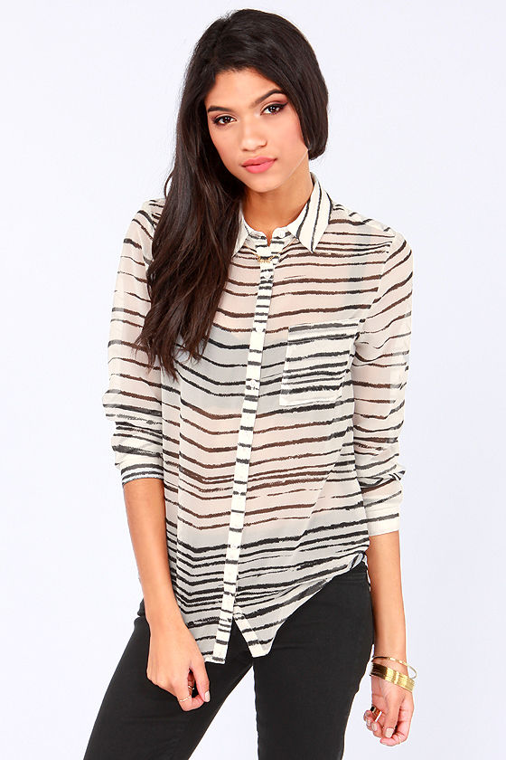 Cute Striped Top Black and White Top ButtonUp Top 59.00 Lulus