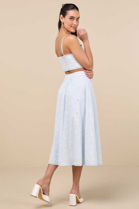 Lulus Sweet At Heart Blue Floral Embroidered Two-piece Midi Dress In Blue