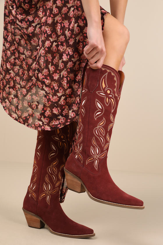 Bandelera Burgundy Suede Leather Knee-High Western Boots 2