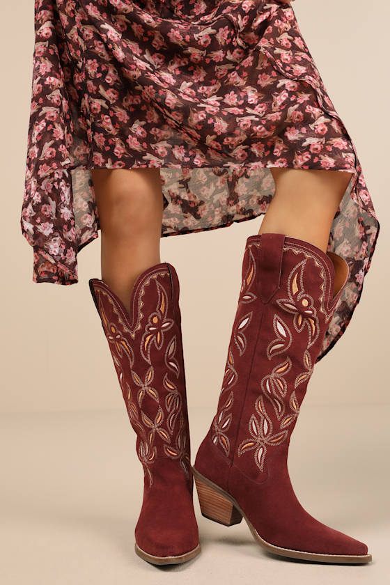 Bandelera Burgundy Suede Leather Knee-High Western Boots 3
