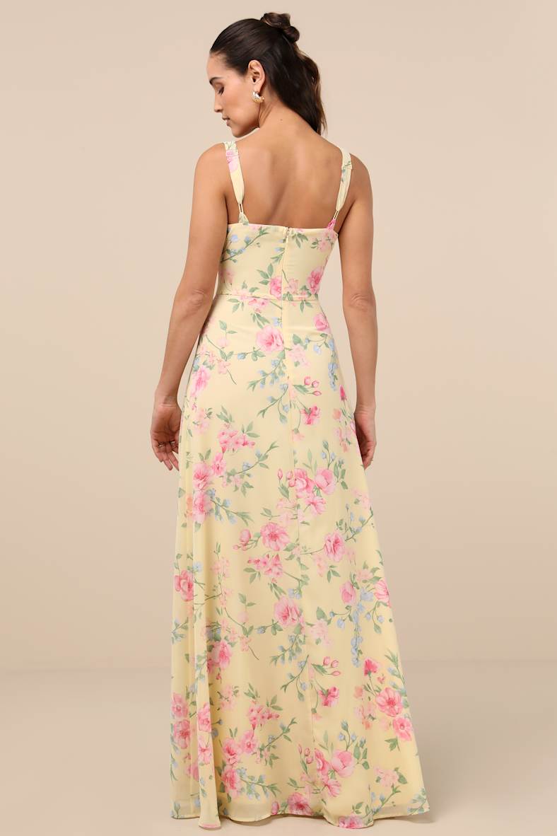 Remarkable Arrival Yellow Multi Floral Sleeveless Maxi Dress