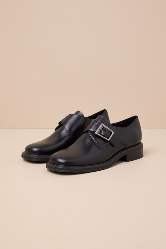 VAGABOND SHOEMAKERS ELLIS BLACK LEATHER BUCKLE LOAFERS