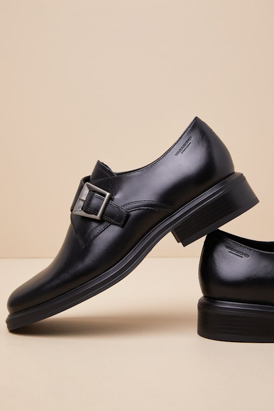 VAGABOND SHOEMAKERS ELLIS BLACK LEATHER BUCKLE LOAFERS