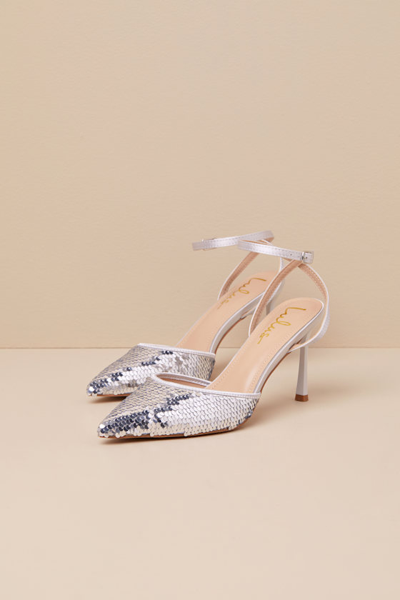 Arley Silver Sequin Ankle Strap Pumps 2