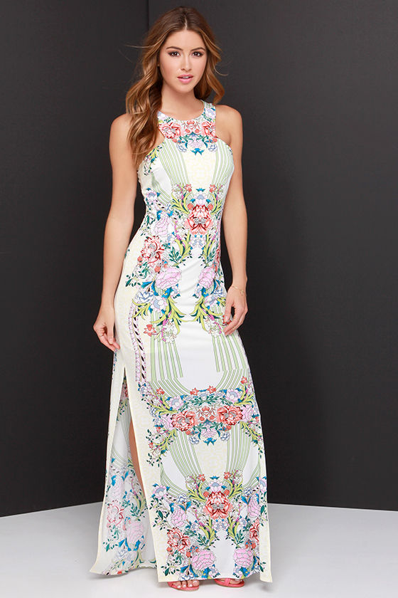 Pretty Cream Dress - Mirror Print Dress - Tropical Print Dress - $74.00 ...