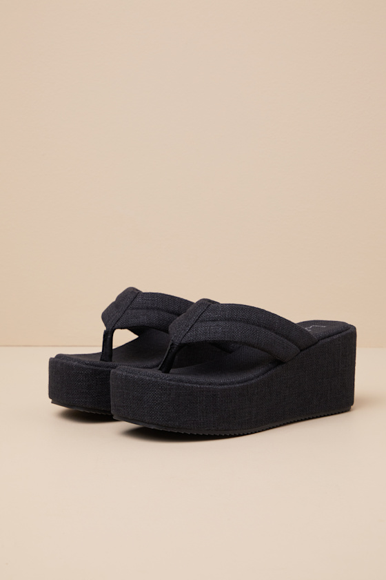 Lulus Averell Black Woven Platform Thong Sandals In Black