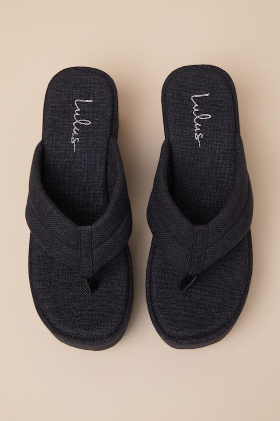 Lulus Averell Black Woven Platform Thong Sandals In Black