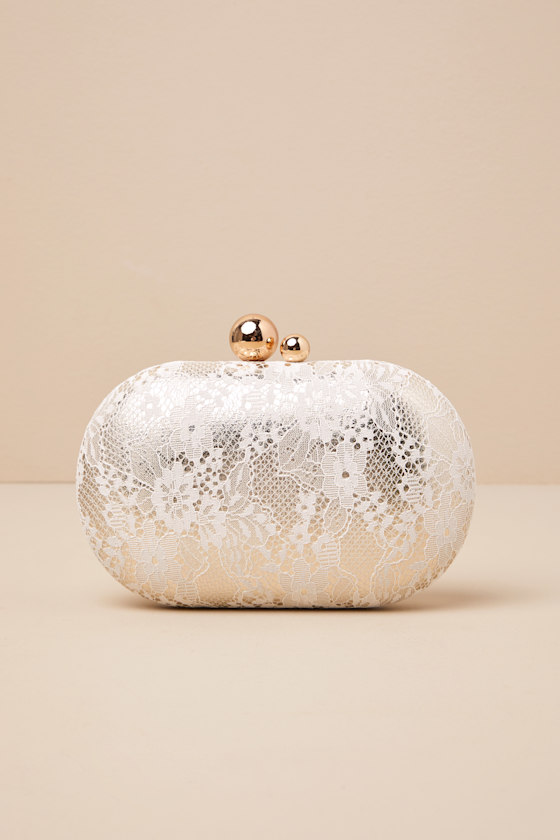 Shop Lulus Dorrian Ivory Lace Hard Case Clutch