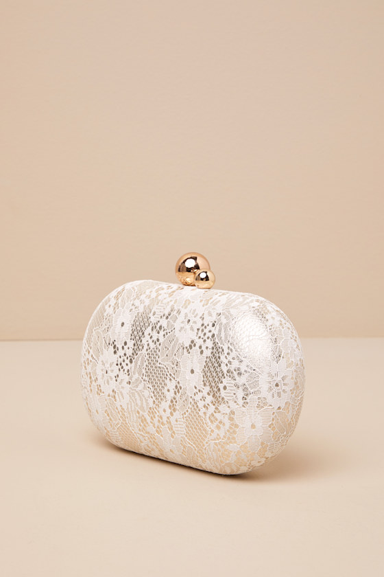 Shop Lulus Dorrian Ivory Lace Hard Case Clutch