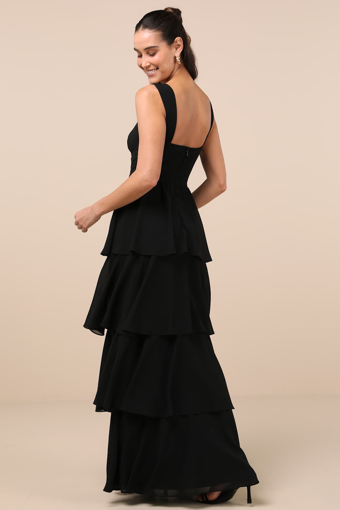 Carlynda Black Tiered Bustier Maxi Dress