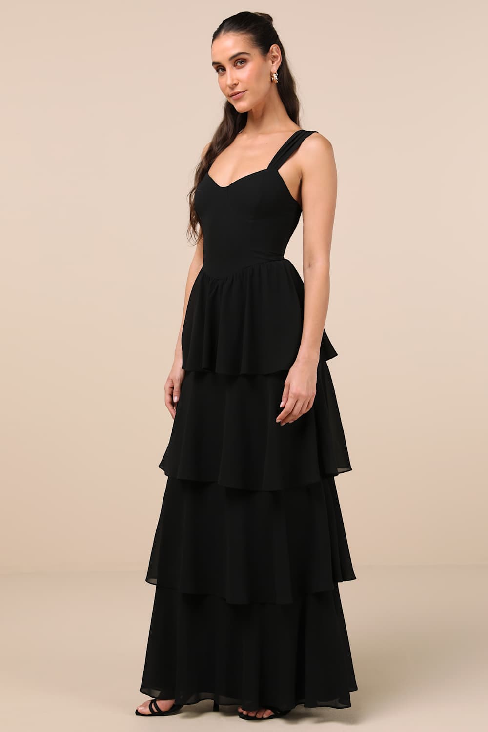 Carlynda Black Tiered Bustier Maxi Dress