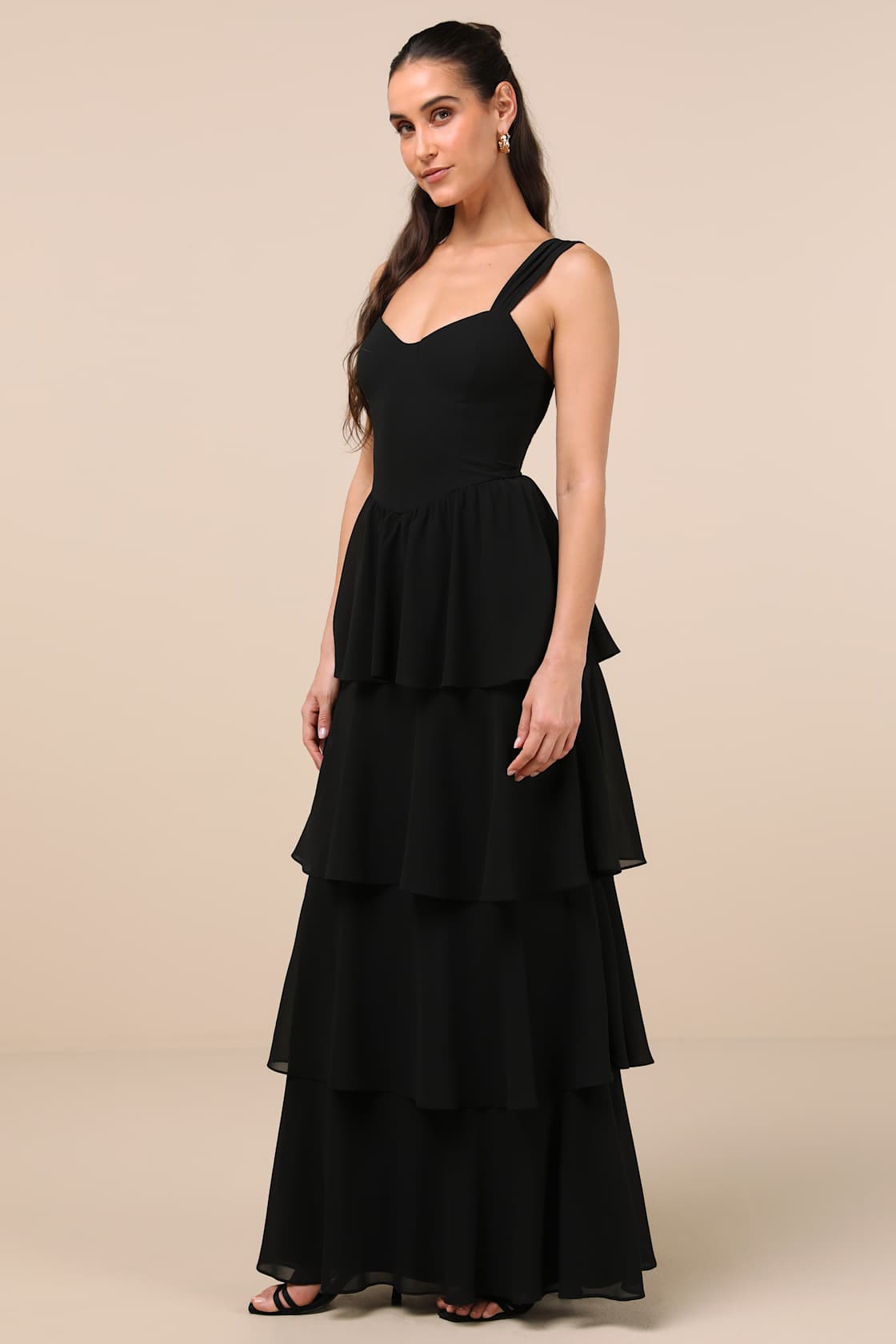 Carlynda Black Tiered Bustier Maxi Dress