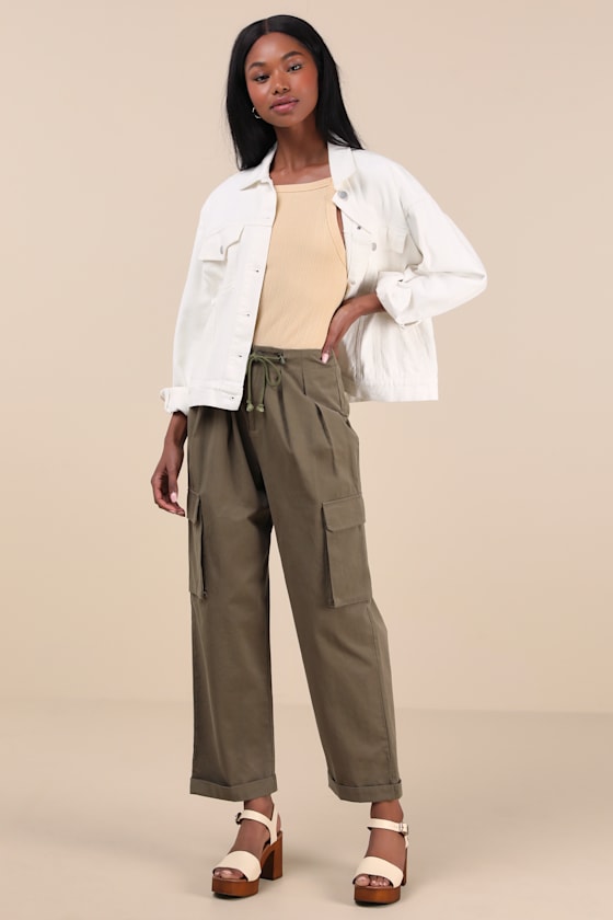 Lulus Greeta Olive Green Straight Leg Cargo Pants In Olive Green