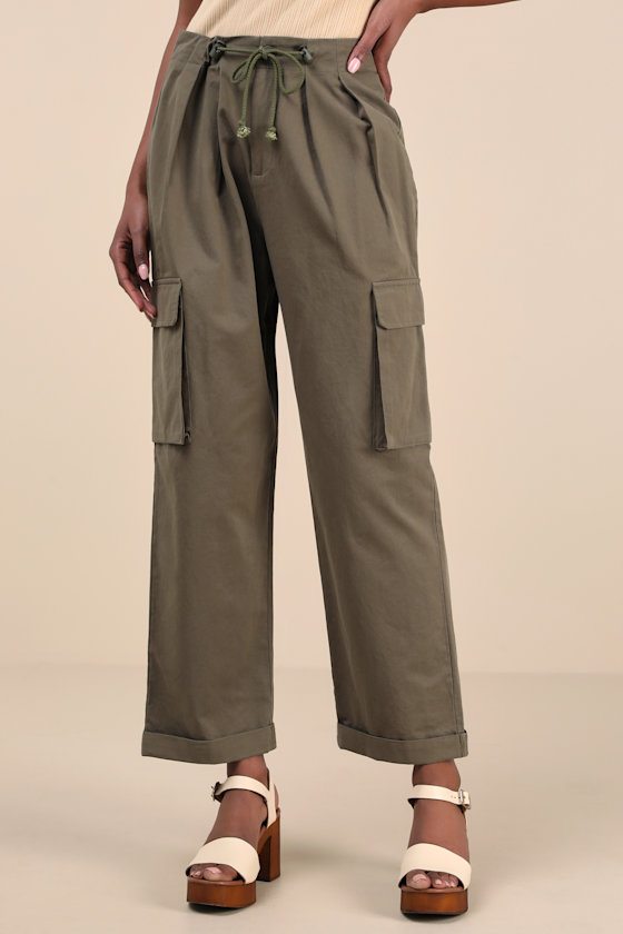 Lulus Greeta Olive Green Straight Leg Cargo Pants In Olive Green