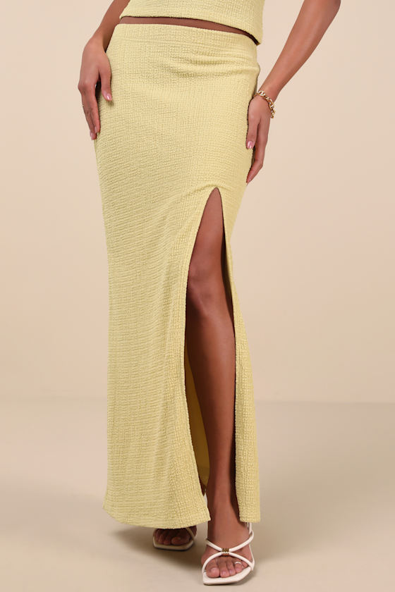 Lulus Fania Lime Textured Knit Maxi Skirt In Green