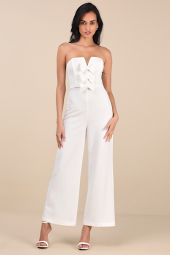 Opulent Outlook White Bow Strapless Wide-Leg Jumpsuit 1