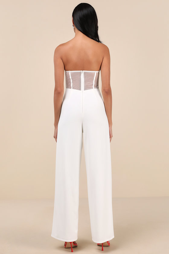 Lulus Remarkable Energy White Floral Embroidered Strapless Jumpsuit In White