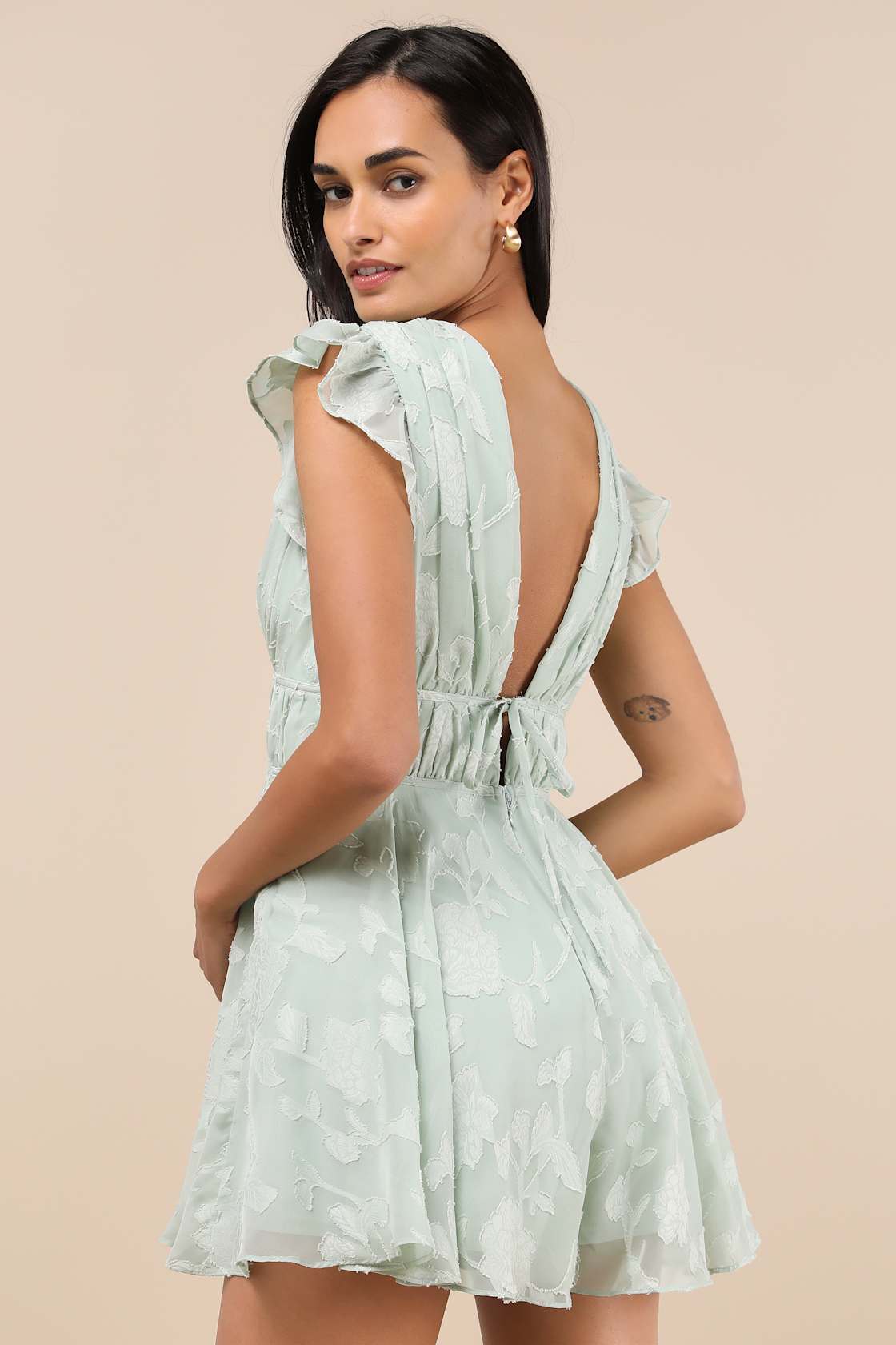 All About The Flowers Mint Green Burnout Floral Ruffled Romper