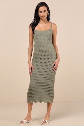 slim fit dress slacks Olive Deep Sea Crochet Maxi Dress main image 1