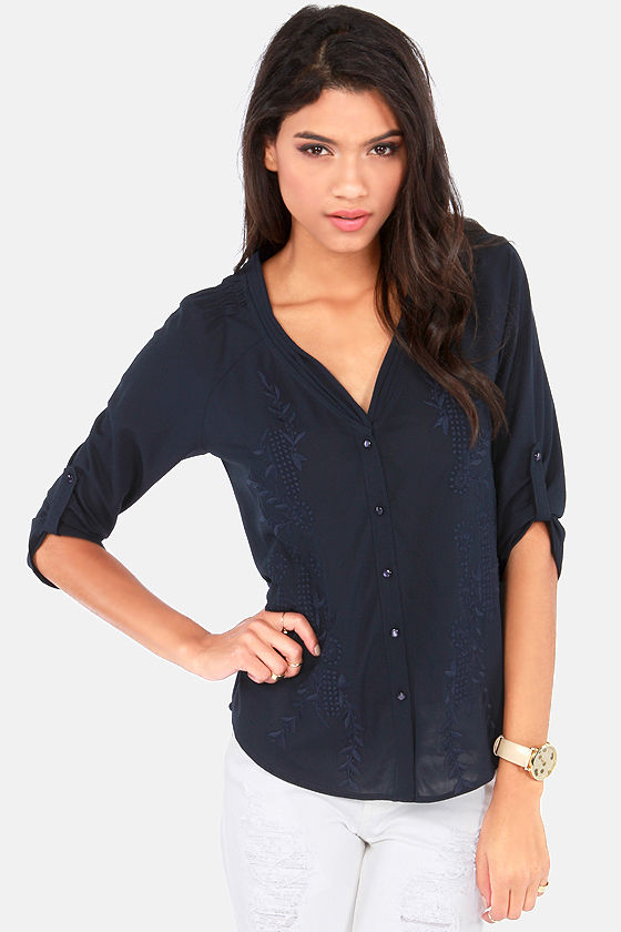 petite navy blue tops