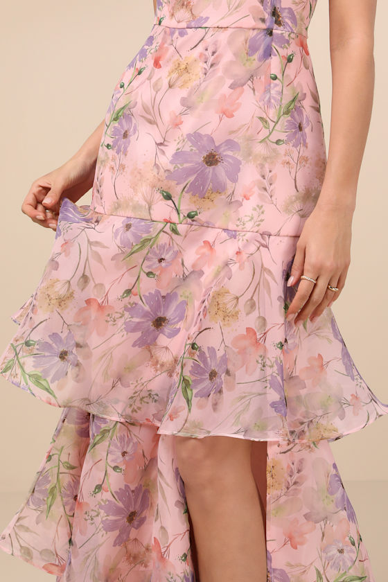 Lulus Forever Exceptional Light Pink Floral Halter Organza Maxi Dress In Light Pink
