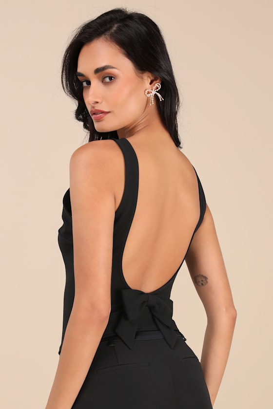 Lulus Fatima Black Backless Bow Top In Black