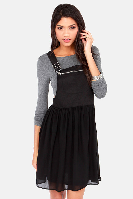 womens black overall dress