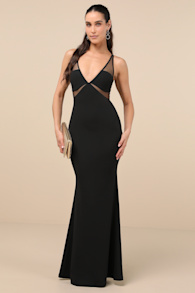 Fantine Black Mesh Sleeveless Mermaid Maxi Dress