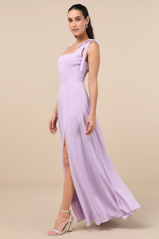 Lulus Love Me Forever Lavender Tie-strap Square Neck Maxi Dress In Purple