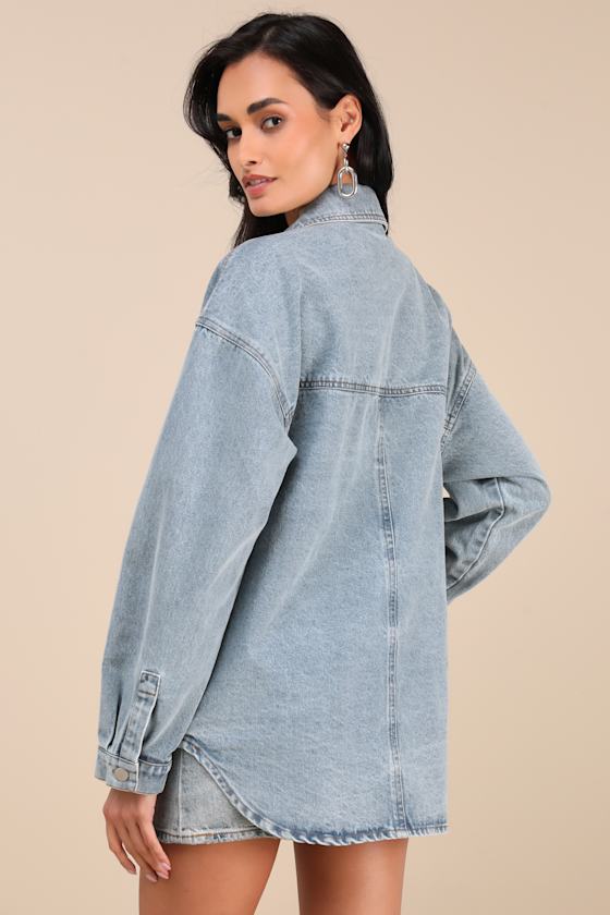 Lulus Callahan Light Wash Denim Oversized Shacket In Blue