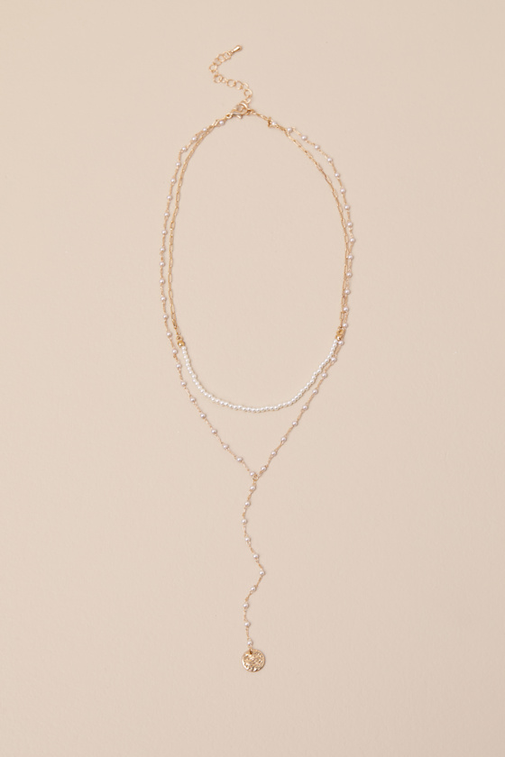 LULUS CIANNA GOLD PEARL LAYERED NECKLACE
