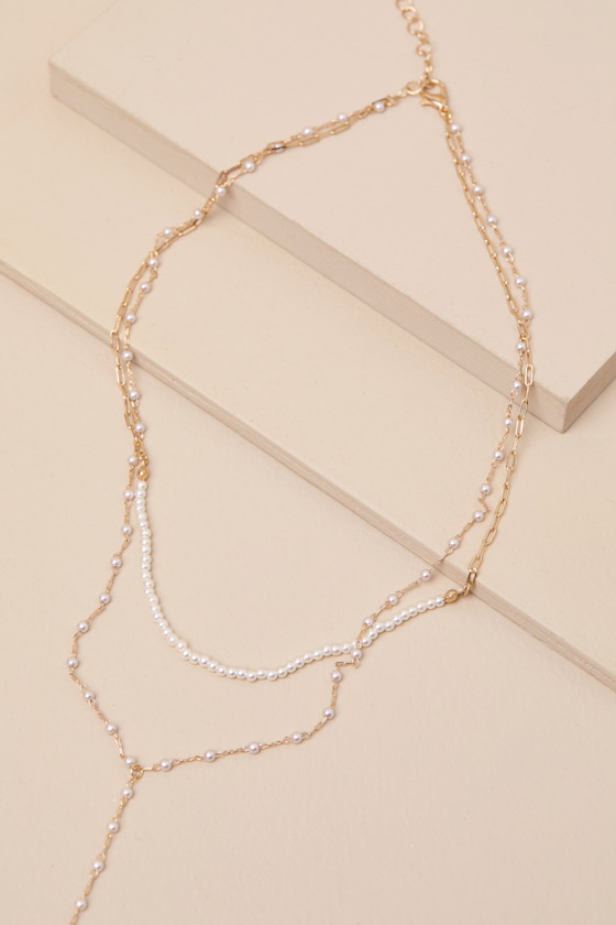 LULUS CIANNA GOLD PEARL LAYERED NECKLACE