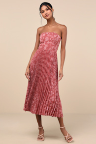 Perfectly Stunning Rusty Rose Jacquard Strapless Midi Dress 1