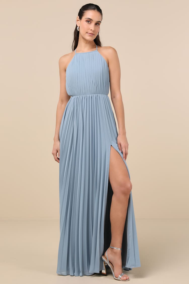chinese dress ladies Bardot Pleated Maxi Dress in Grey main image 0