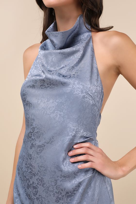 Lulus Simply A Stunner Slate Blue Cowl Backless Mini Dress In Slate Blue