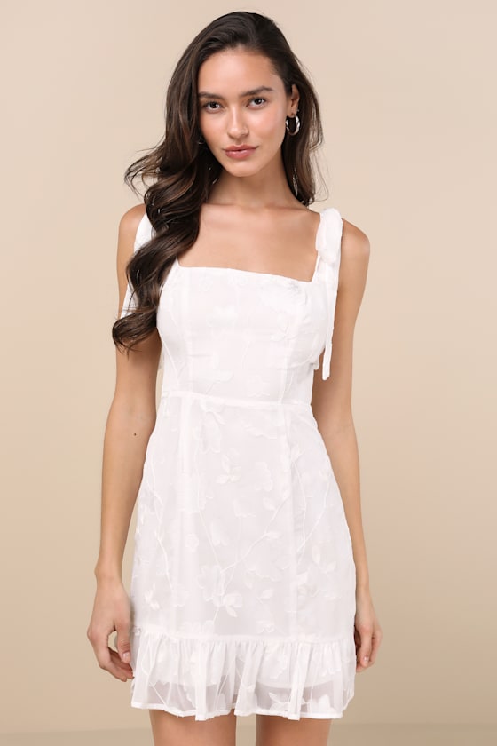 Lulus No One Prettier White Floral Embroidered Tie-strap Mini Dress