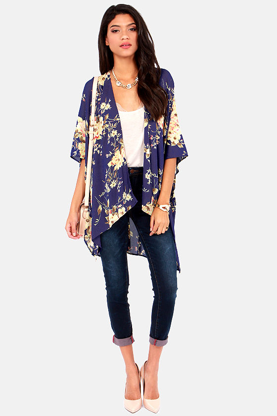 Blue kimono cardigan hot sale