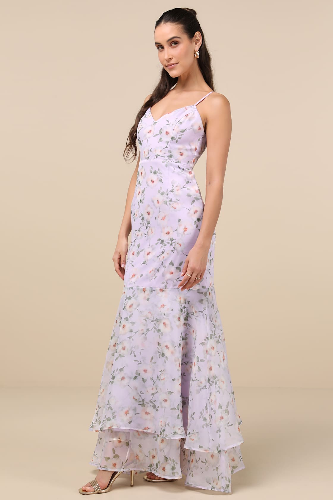 Chic Preciousness Lavender Floral Organza Bustier Maxi Dress