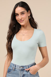 Basically Effortless Sage Green Short Sleeve Scoop Neck Top