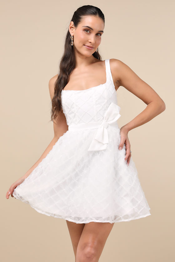 White Tulle Dress - Sleeveless Bow Dress - Mini Skater Dress - Lulus