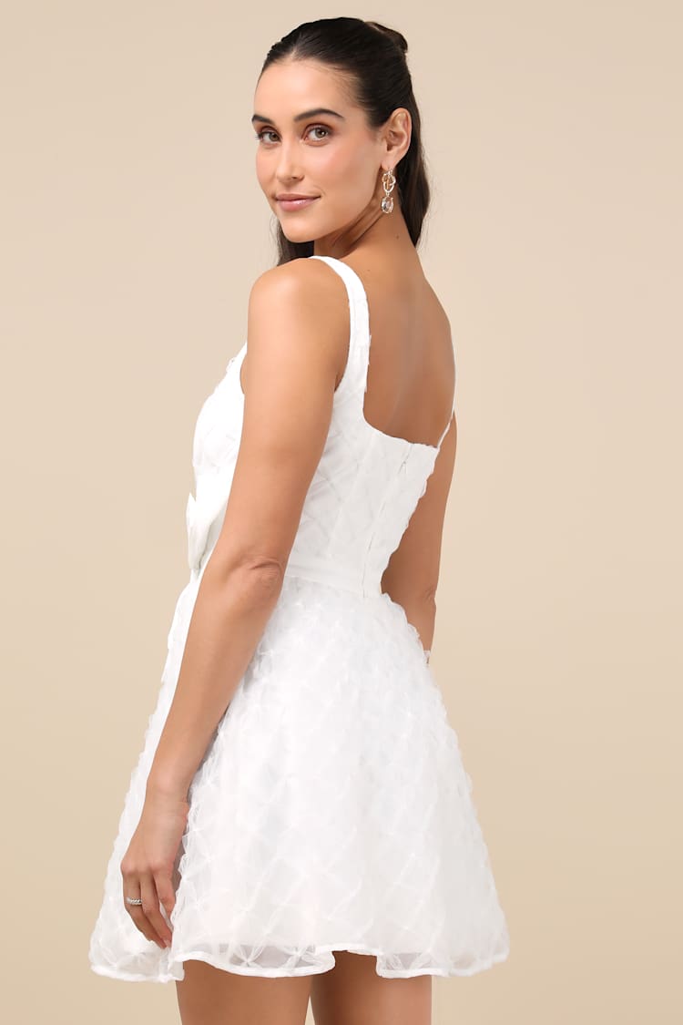 Lulus | White Tulle Bow Skater Mini Dress | Womens | X-Small (Available in S, M, L, XL) | 100% Polyester