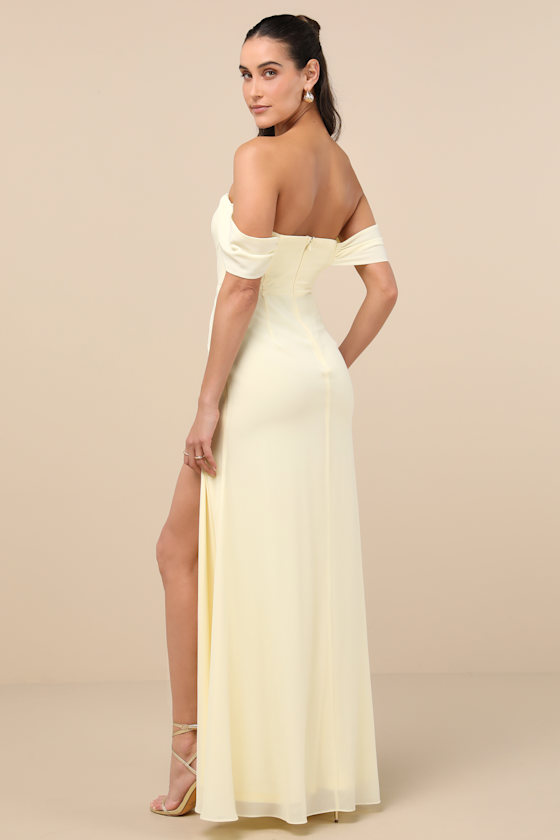 Lulus Magical Magnetism Pale Yellow Off-the-shoulder Maxi Dress In Yellow