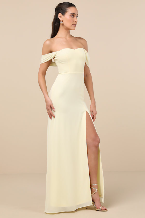 Lulus Magical Magnetism Pale Yellow Off-the-shoulder Maxi Dress In Yellow