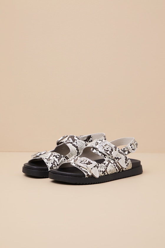 Lulus Irati Natural Snake Western Buckle Slingback Sandals