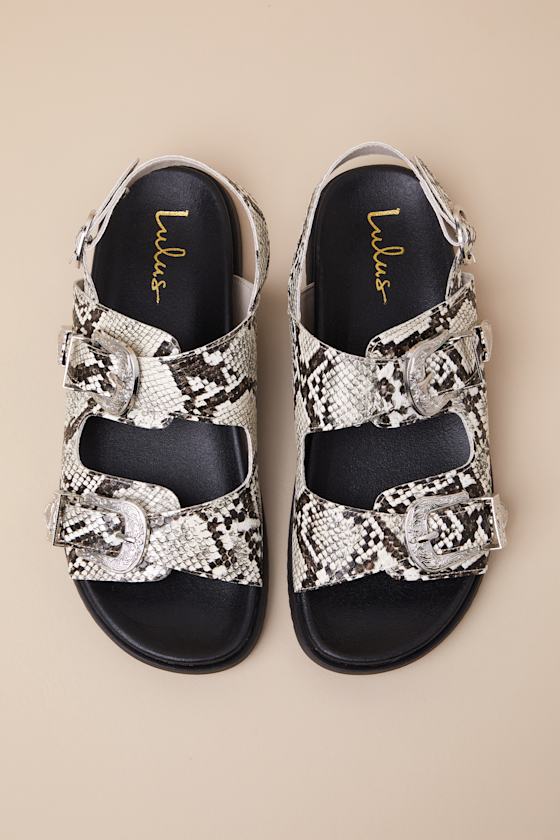 Lulus Irati Natural Snake Western Buckle Slingback Sandals