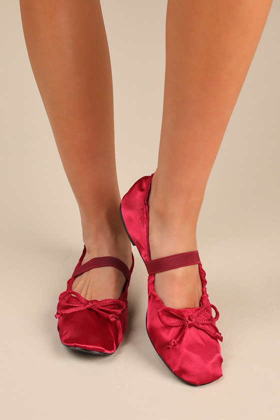 Callinda Red Satin Bow Ballet Flats 5