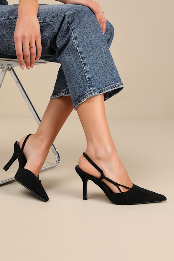 Marloww Black Suede Pleated Slingback Pumps 4