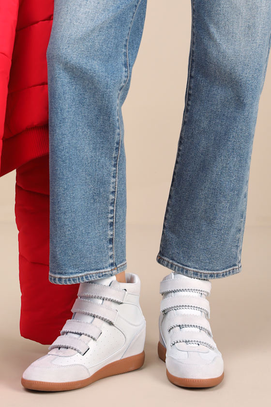 Mustang White Suede High-Top Wedge Sneakers 1