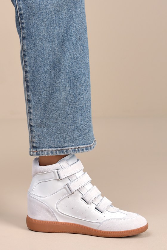 Mustang White Suede High-Top Wedge Sneakers 6